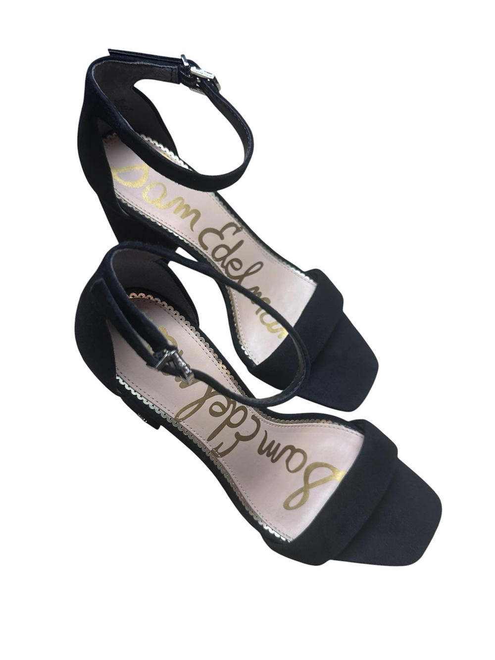 Sam Edelman Black Suede Ankle-Strap Block Heels - Picture 2 of 8